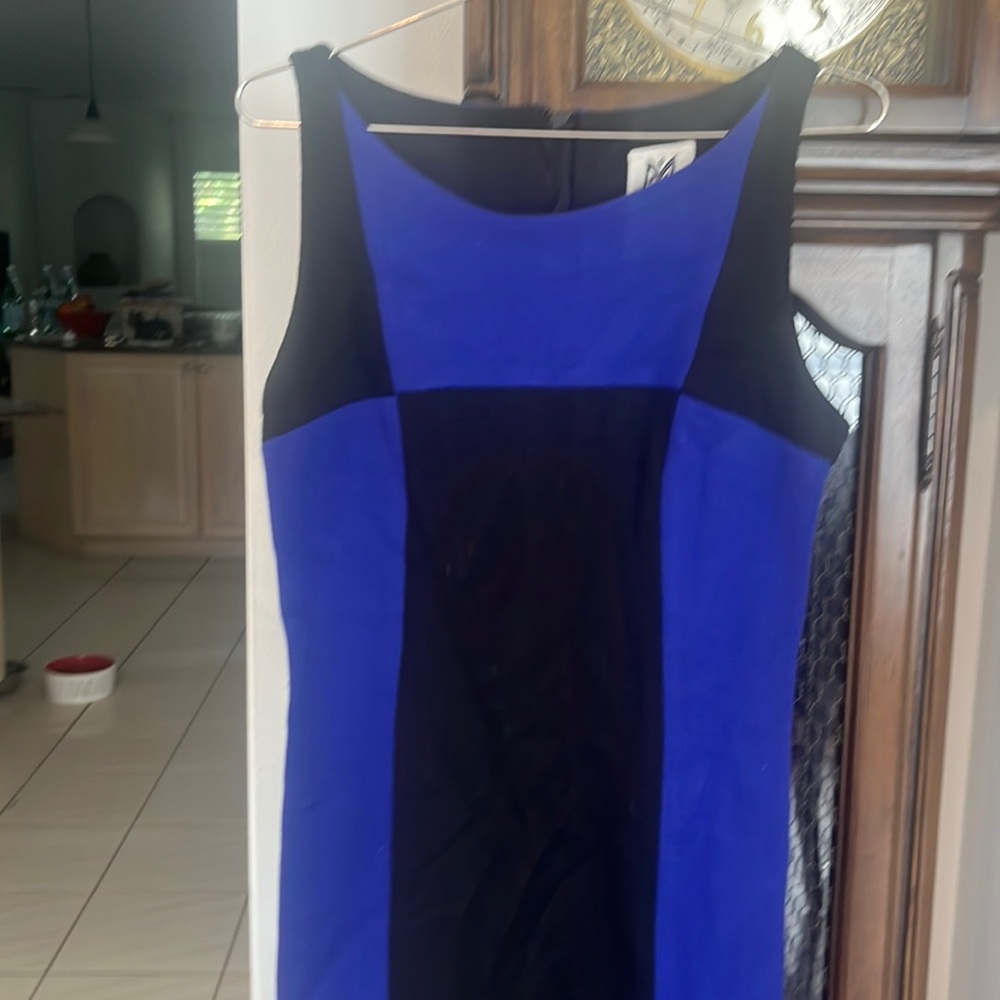 Milly blue & black color block knit dress